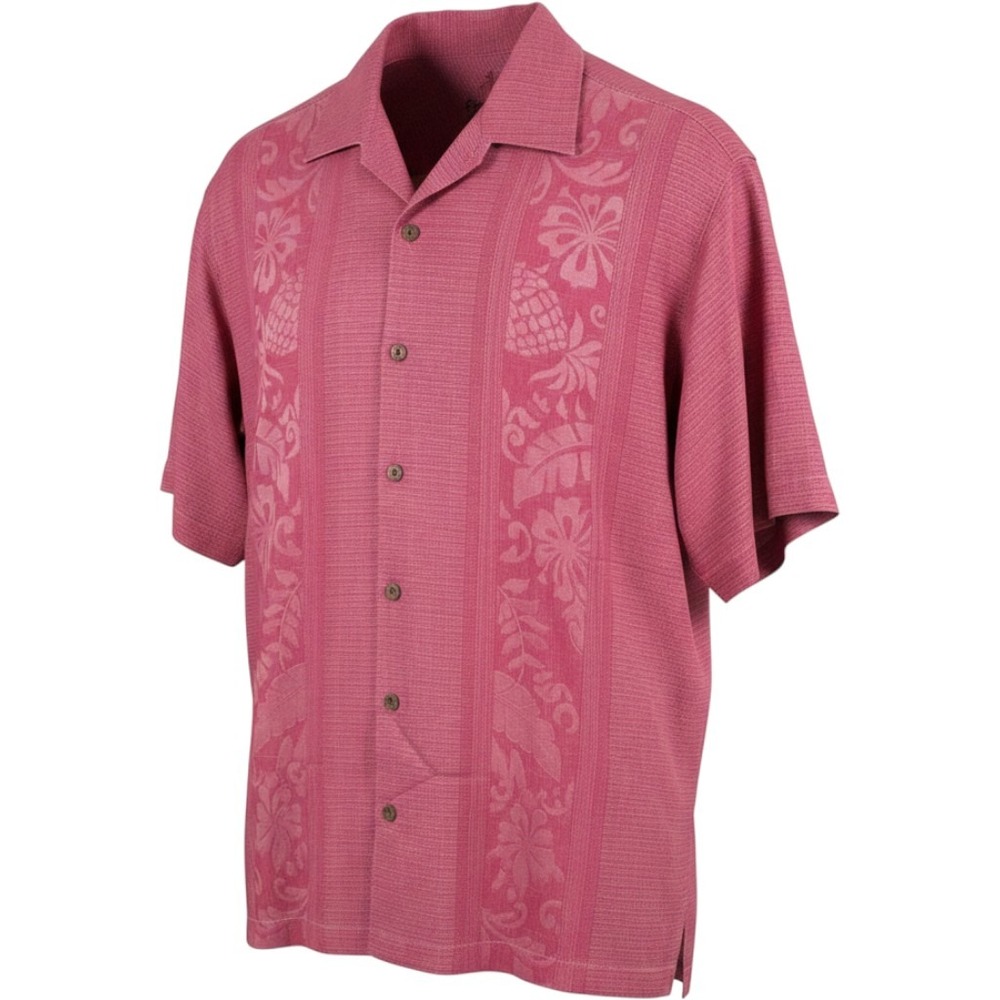 Tommy Bahama Silk ButtonUp Men L Pink Floral Camp Shirt Summer Vacation Nautical